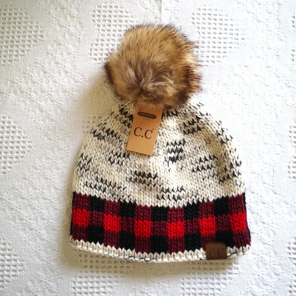 C.C Women's Soft Stretch Cable Knit Warm Fuzzy Lined Skully Cap/Beanie